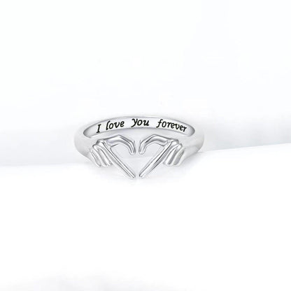 Hand Heart Shape 925 Sterling Silver Open Ring