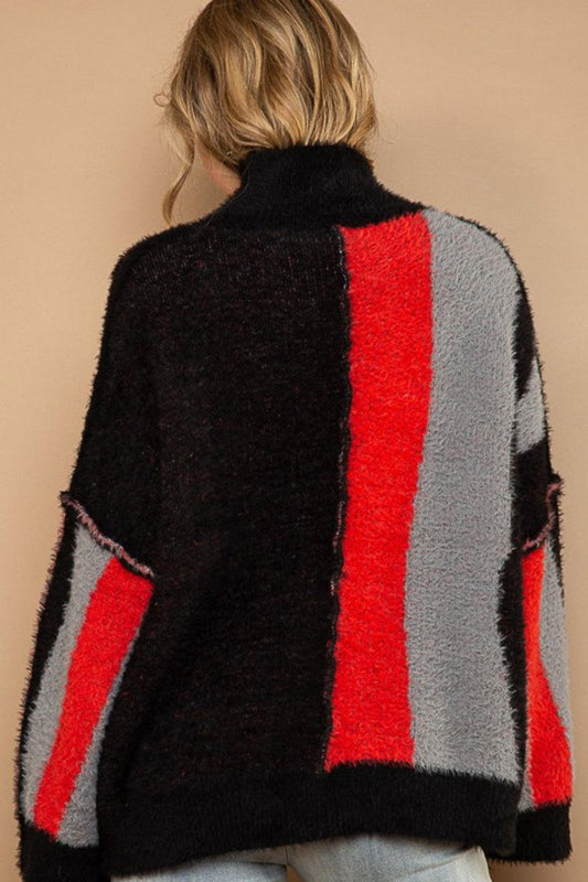 POL Turtleneck Color Block Fringe Detail Sweater Carauana Store
