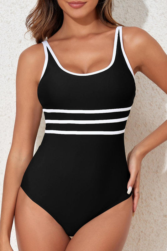 Contrast Trim Scoop Neck One-Piece Swimwear Carauana Store