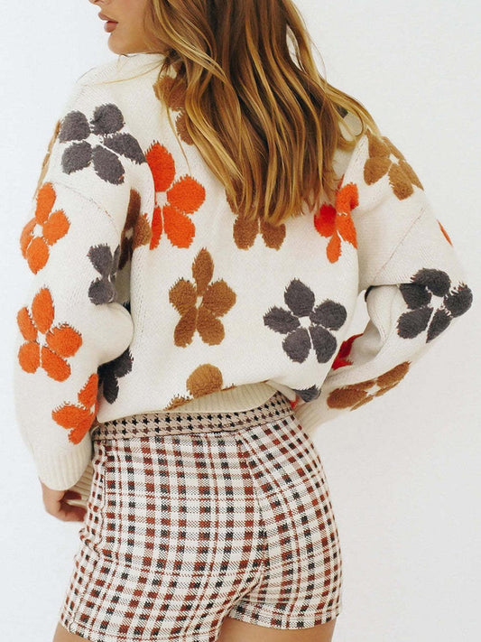 Floral V-Neck Button Up Long Sleeve Cardigan Carauana Store