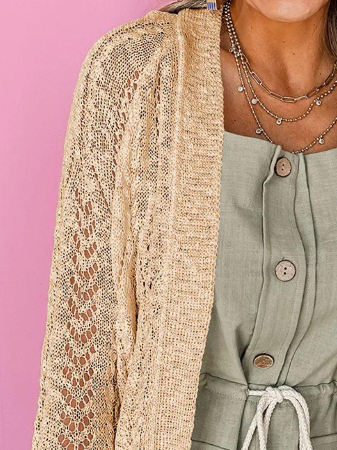 Openwork Open Front Long Sleeve Cardigan