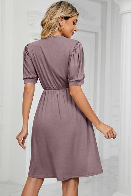 V-Neck Puff Sleeve Dress