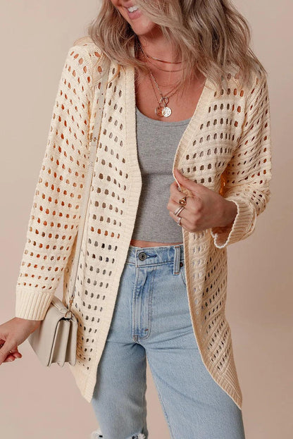 Openwork Open Front Long Sleeve Cardigan