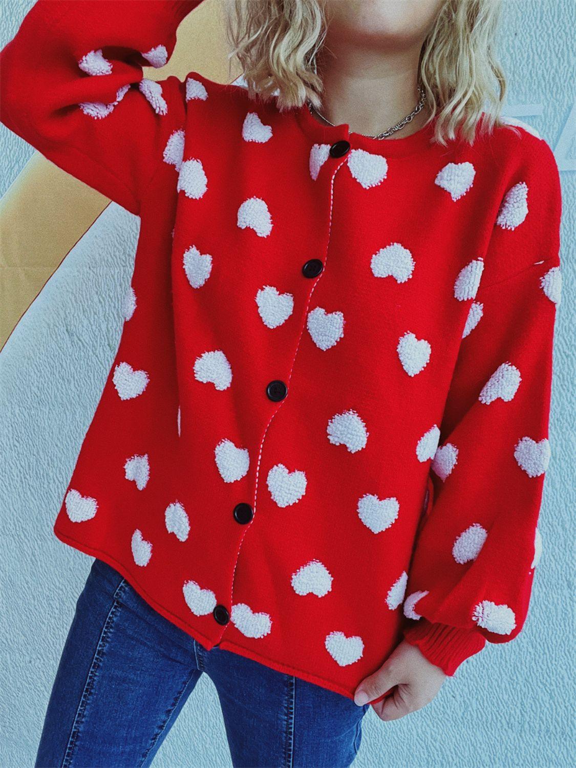 Heart Button Up Long Sleeve Cardigan