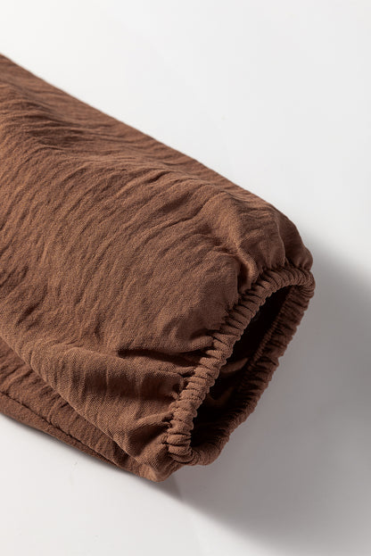 Chestnut Floral Patchwork Detail Notched Neck Long Sleeve Maxi Dress