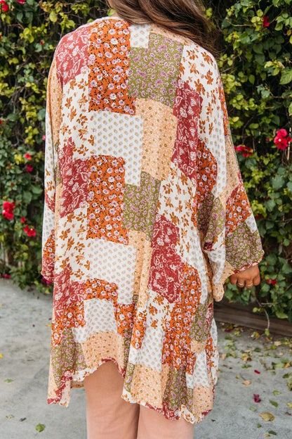 Printed Open Front Long Sleeve Cover-Up