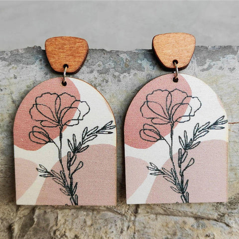 Geometrical Shape Wooden Drop Earrings