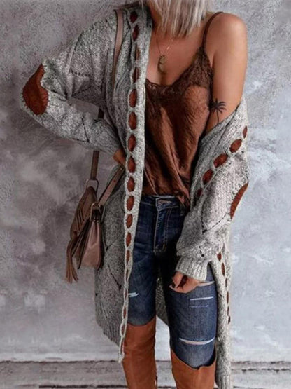 Openwork Long Sleeve Open Front Hooded Cardigan