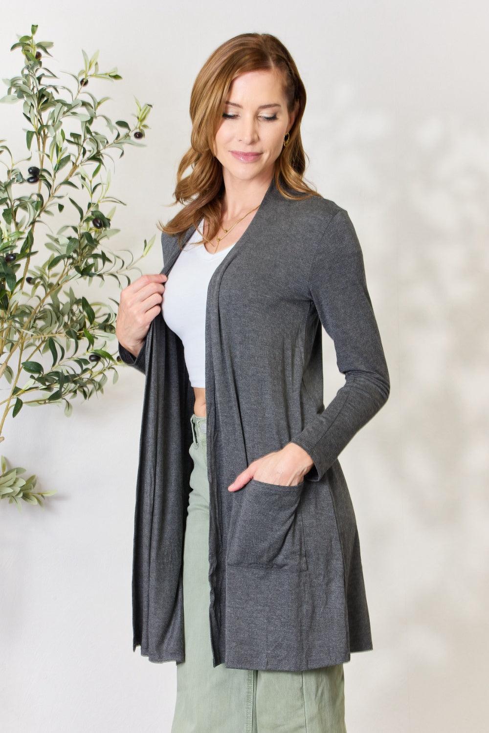 Celeste Full Size Open Front Cardigan with Pockets