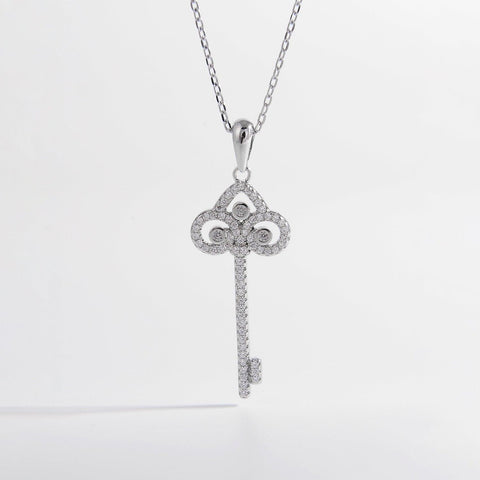 925 Sterling Silver Inlaid Zircon Key Shape Necklace