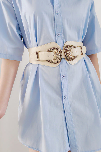 Shell Double Buckle Elastic Wide Belt CaRaUaNa Fashion