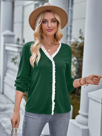 Lace Trim Button Down Top