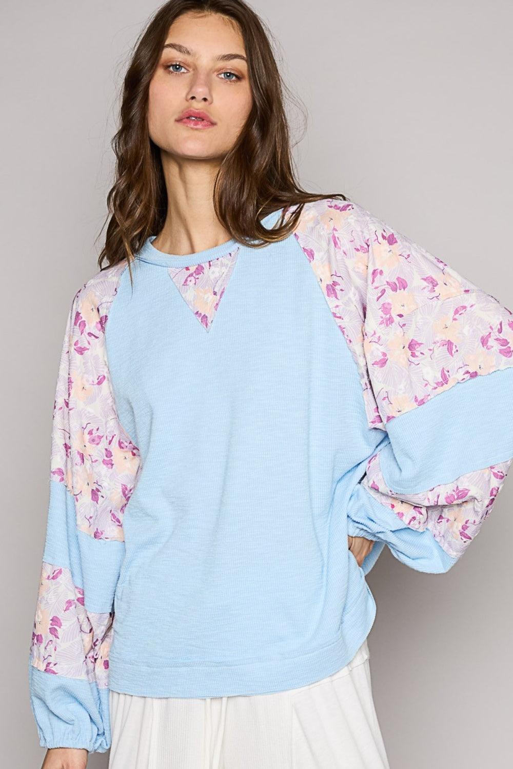 POL Round Neck Balloon Floral Long Sleeve Top Carauana Store
