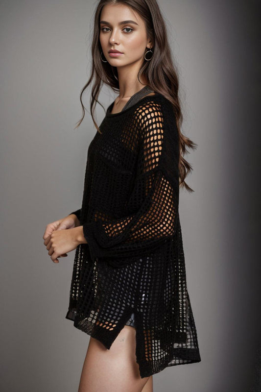 Cutout Boat Neck Dropped Shoulder Cover Up Carauana Store