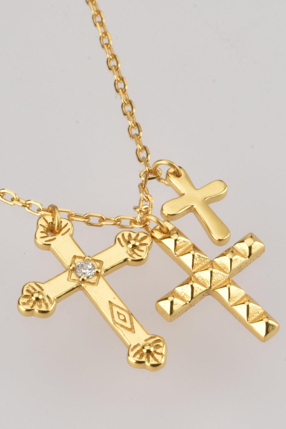 Inlaid Zircon Cross Pendant Necklace